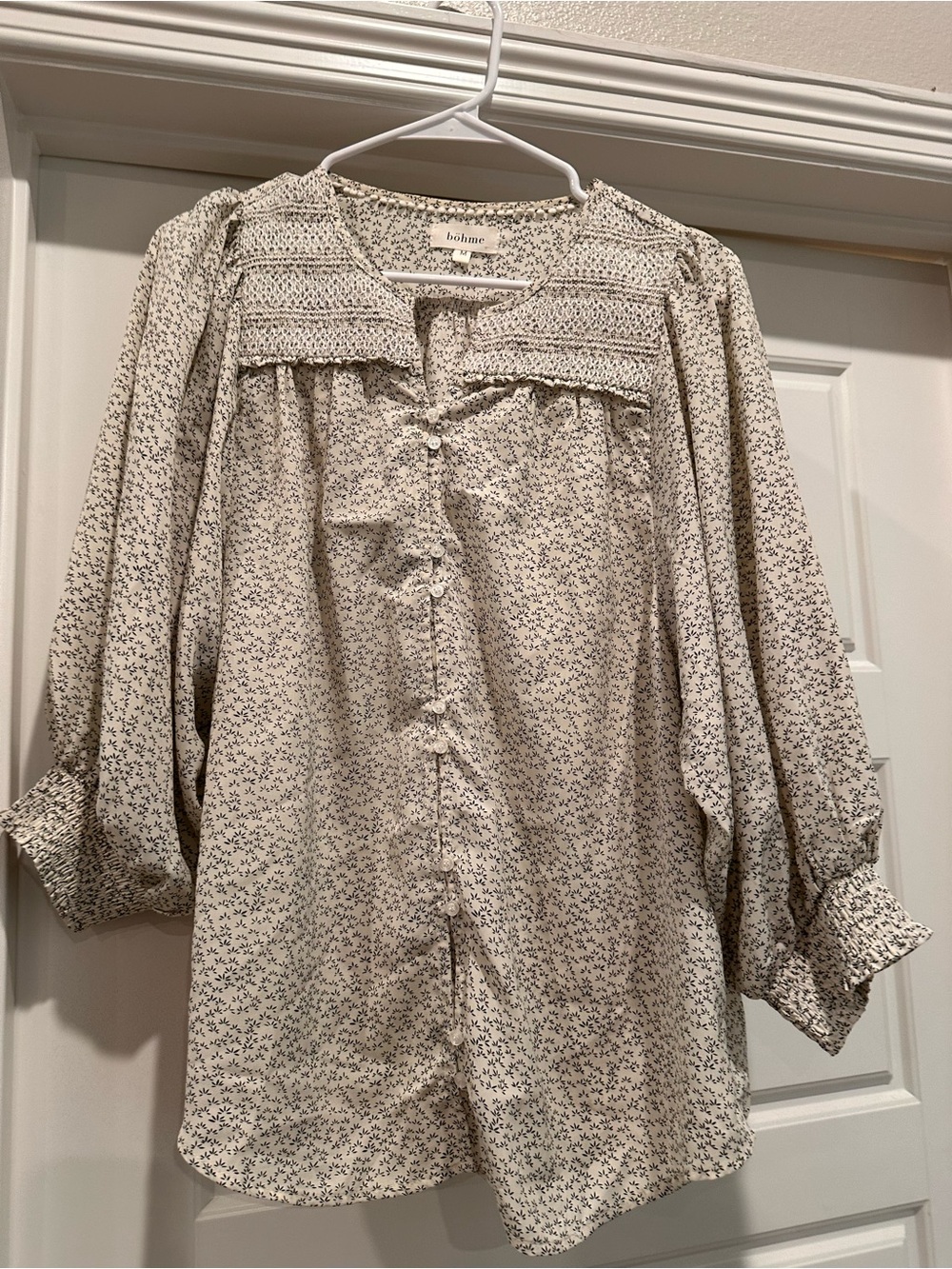 bohme Cream and Black Floral Button-Up Blouse